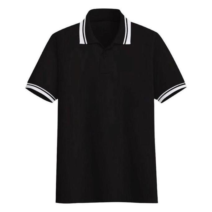 DE16 - POLOSKING :  KAOS POLOS SHIRT POLOS HITAM PUTIH KERAH STRIPE |/KAOS  KERAH SERAGAM PRIA DAN W