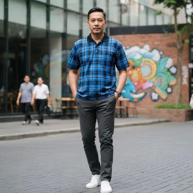 DB83 >> kaos kerah pria motif kotak kotak