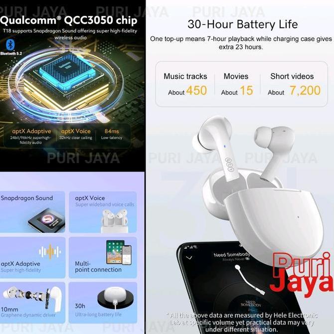 QCY T-18 Melobuds ANC Connect 2 Devices TWS aptX cVc 8.0 Gaming T18 Original