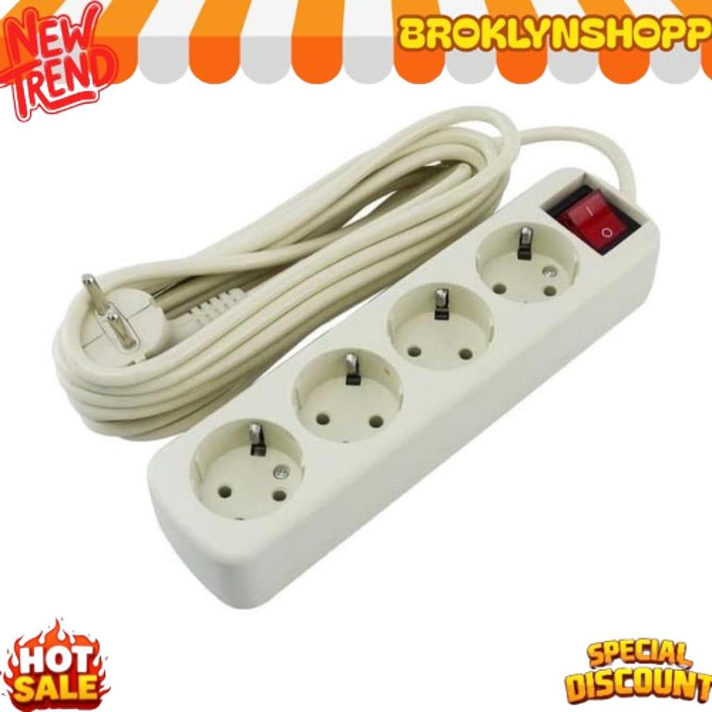 Gercep Stop Kontak Terminal Colokan Listrik 2 3 4 5 Lubang Panjang Kabel 1,5 / 3 / 5 / 10 M Meter Ku