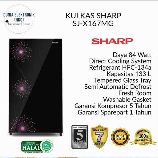 TERBARU - KULKAS SHARP SJ-X167MG SJ X167 MG LEMARI ES 1 PINTU LOW WATT 133 LITER