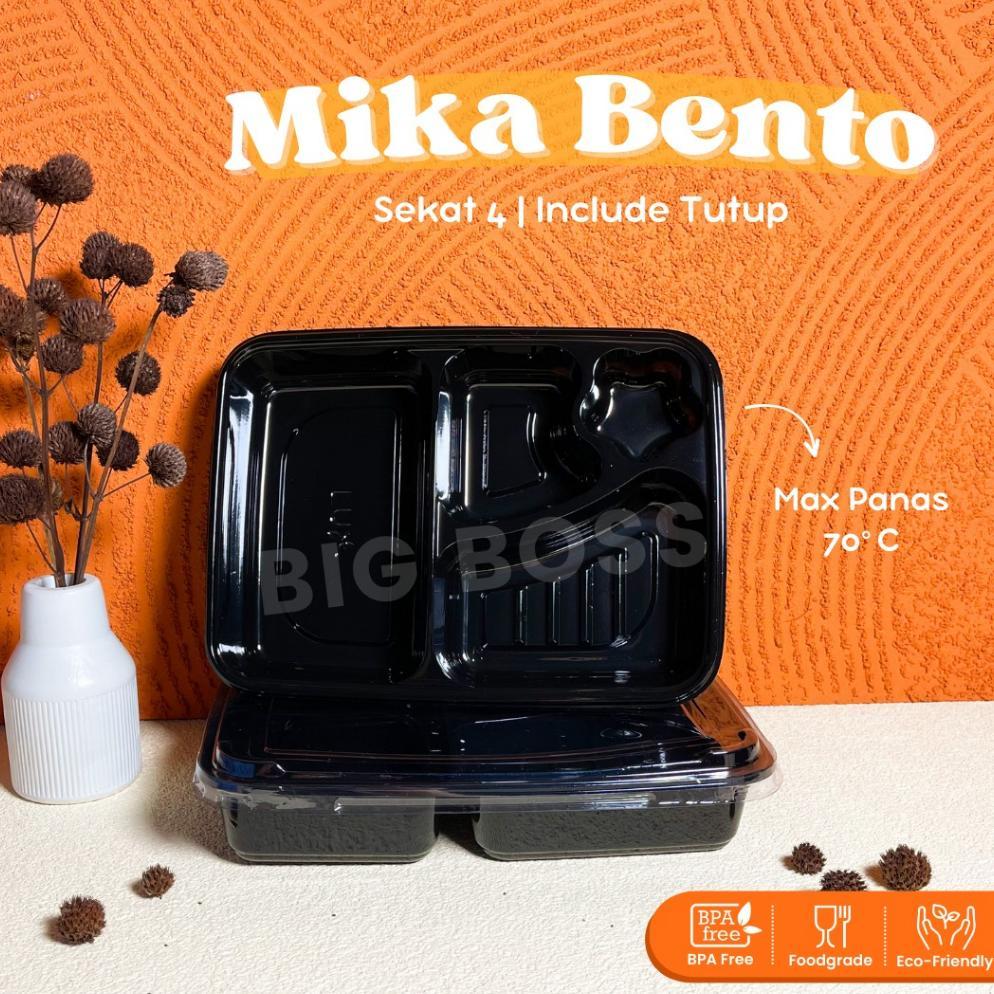 Bisa Cod Mika Bento Sekat 4 Lux + Tutup / Mika Bento Plastik / Mika Bento 4 Sekat Hitam / Tray Bento