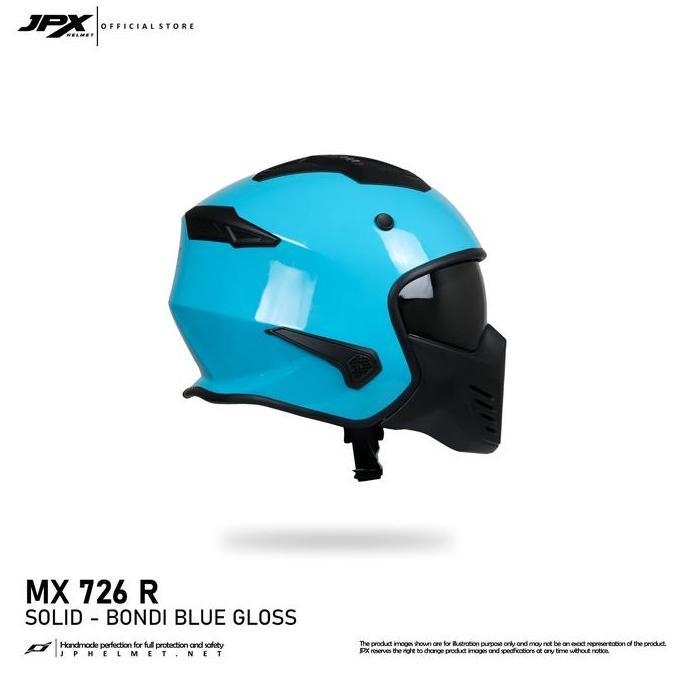 TERMURAH - Helm JPX Full Face MX-726R NEW Solid - Bondi Blue Gloss