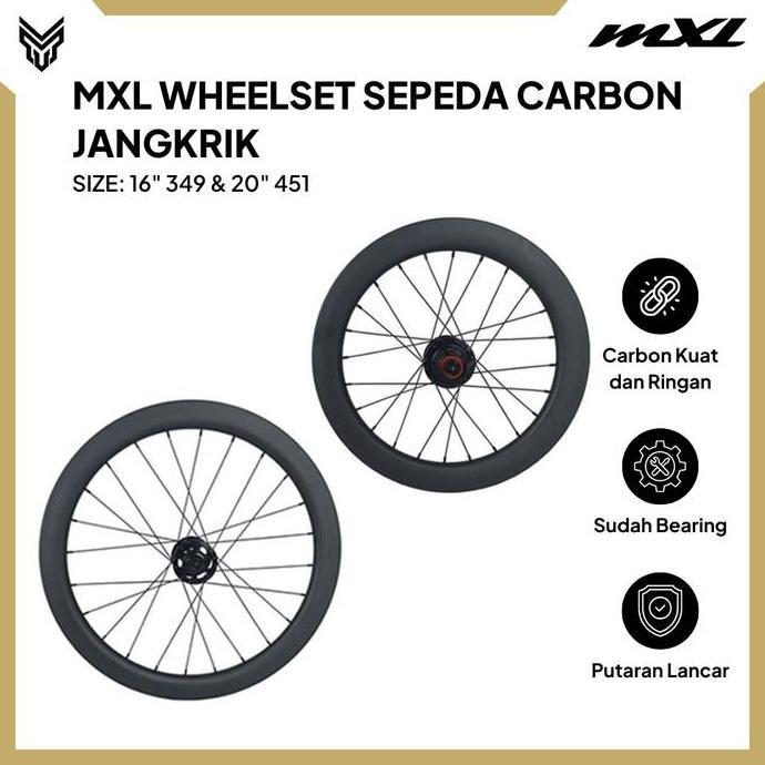 TERBARU - MXL Wheelset Sepeda 16" 349 & 20" 451 Carbon Velg Roda Set Bike