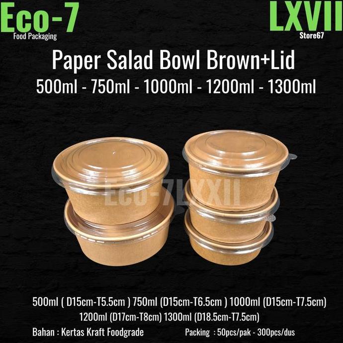 Paper Bowl Salad Brown Kraft 1200ml + Lid - Rice Bowl, Salad Bowl