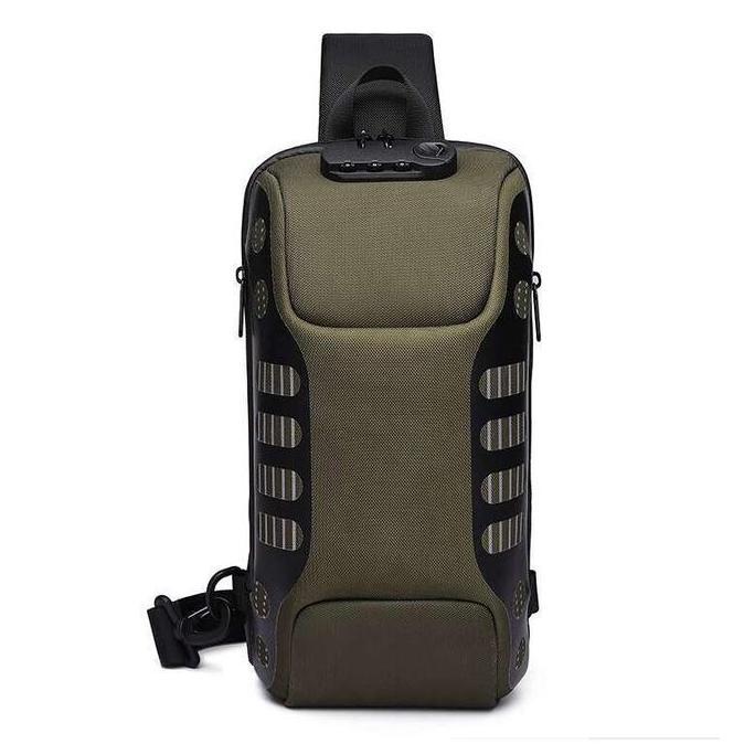 Promo OZUKO Sling Bag #9339 - Tas Pria USB Anti Maling Pinggang COD