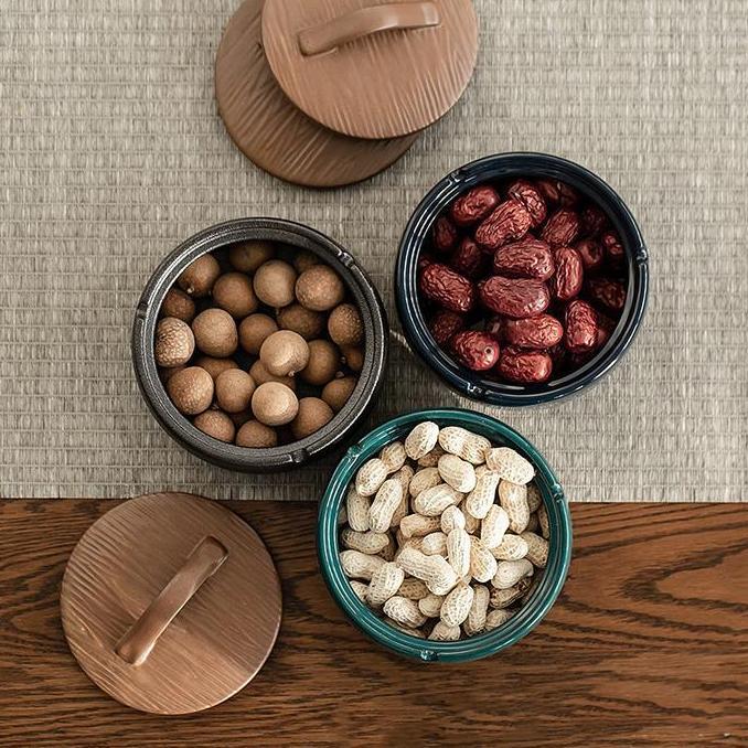 Dobu Ashtray / Asbak Tempat Abu Rokok Keramik Jepang Dengan Tutup Kayu Kualitas Terbaik Harga Termur