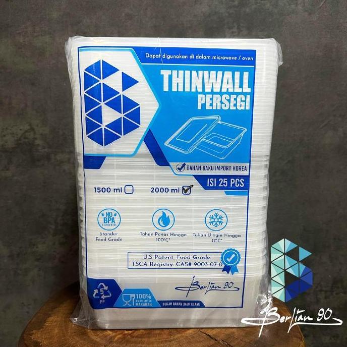 Thinwall Square SQ 2000 ml Kotak Thinwall Kotak Makan Makanan Plastik