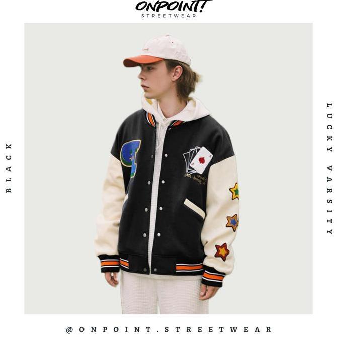 Promo Lucky varsity (black) - jaket pria jaket varsity pria varsity jacket varisty baseball jaket va