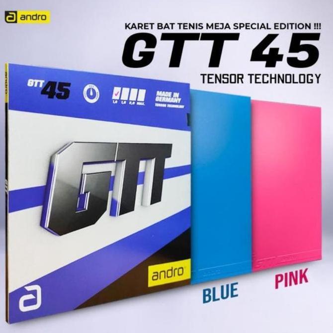 BEBAS ONGKIR - Karet Bat Tenis Meja Pingpong Andro GTT 45 Blue Original