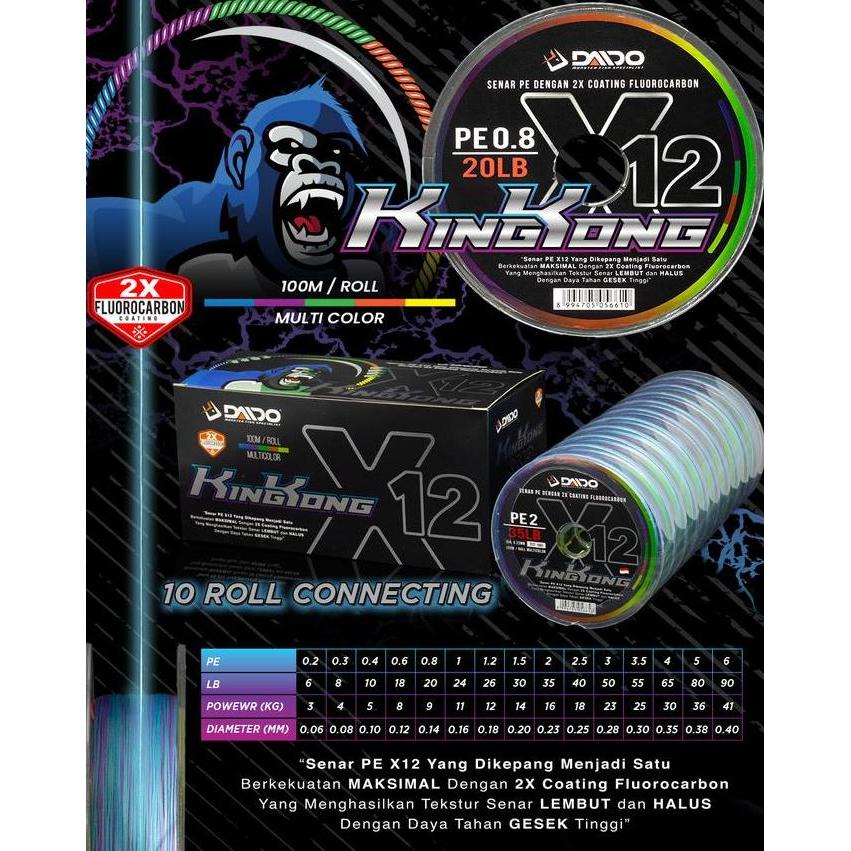 SENAR DAIDO KINGKONG X12 MULTI COLOUR PE 0.2 SAMPAI PE 6 100M