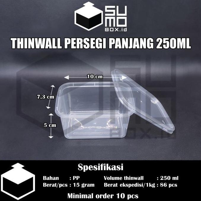 Thinwall PERSEGI PANJANG 250ml + tutup / kotak box dessert [ECERAN]