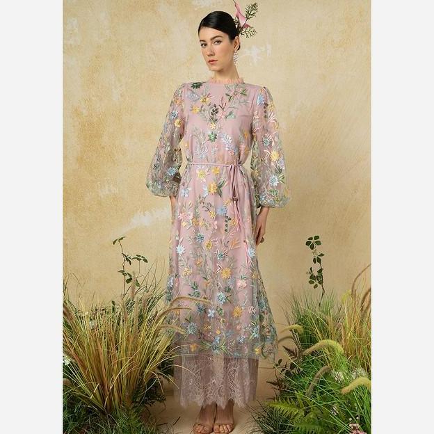 Zalia Flora Lace Flare Dress Wanita