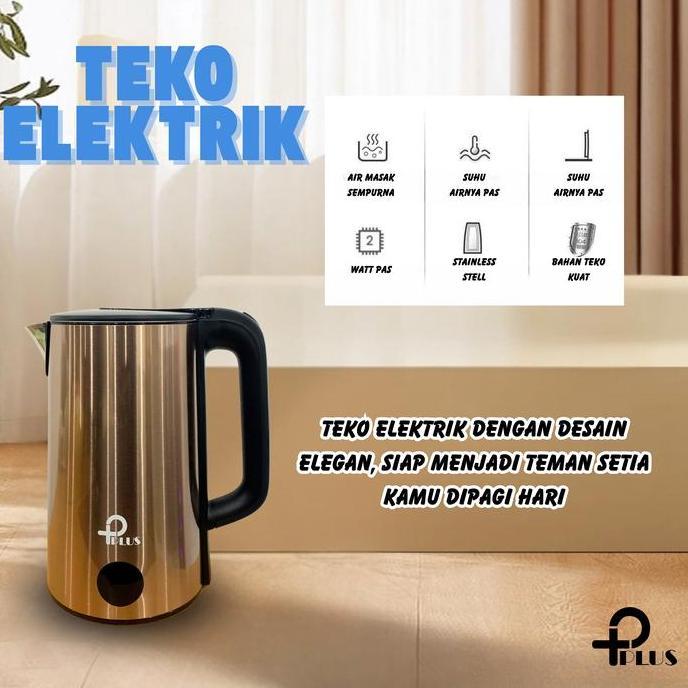 PPLUS Teko Listrik Stainless Steel 2.3L 1500Watt Pemanas Air Electric Simpan Suhu Baja Tahan Karat u