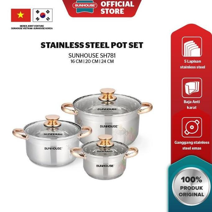 Sunhouse Panci Set Stainless Steel Sh781 1 Set