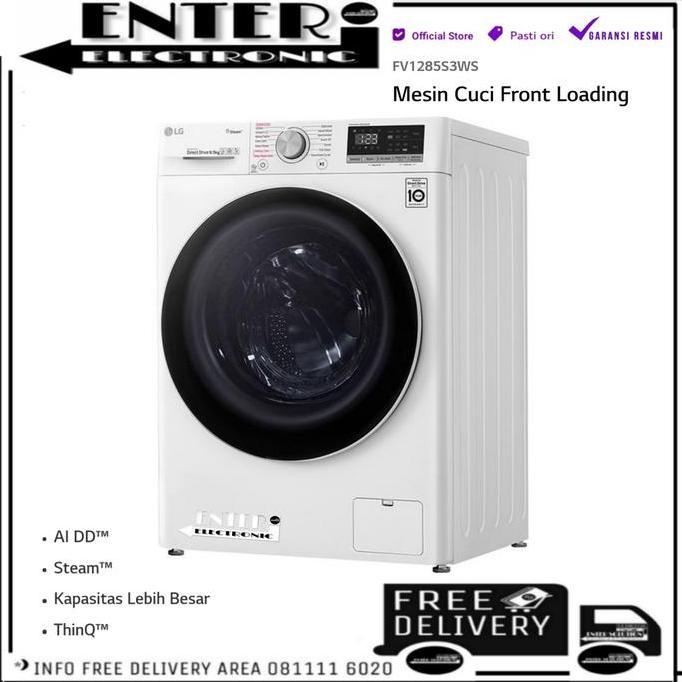 TERMURAH - LG FV1285S3WS - MESIN CUCI FRONT LOADING LG INVERTER 8,5KG FV 1285S3WS