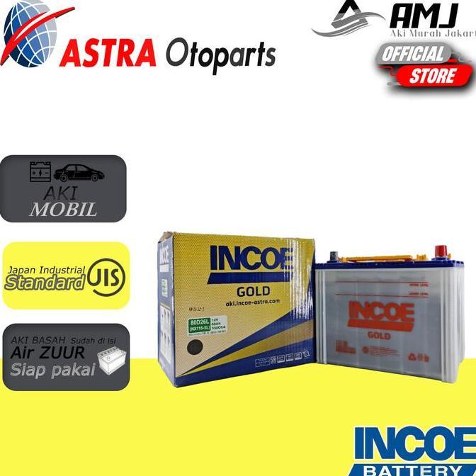 TERMURAH - Incoe Gold Astra Aki Mobil Toyota Fortuner Diesel 80D26L - 70Ah Aki Basah