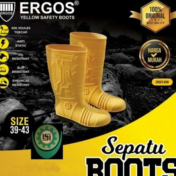 Sepatu Boot Safety Kuning Ergos Toe Cap Steel