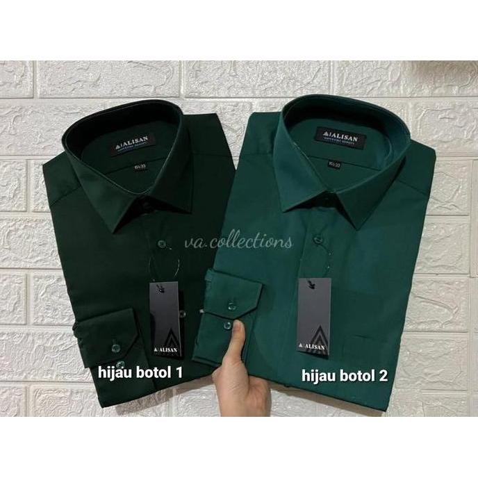 ALISAN REGULAR - KEMEJA POLOS LENGAN PANJANG PRIA HIJAU BOTOL 1 & 2