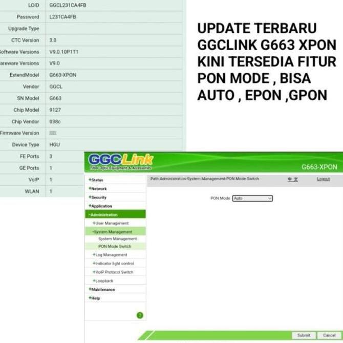 ONT XPON GGCLink G663 New Baru EPON GPON ONU Bukan ZTE F663NV3A Original
