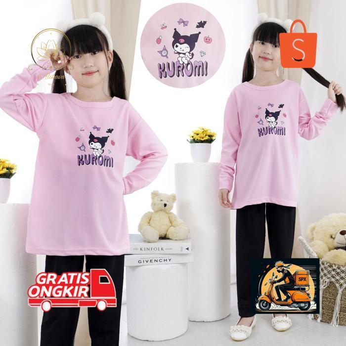 fb-4 Super Sale An85 Setelan Anak Tunik Lengan Panjang Motif Kuromi Cute Umur 3-11 Tahun Sale Murah 