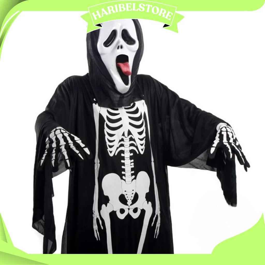 Diskon 10.10 HallowenKostum Set Jubah Skull /Kostum Tengkorak Anak Dewasa Baju/Tengkorak Ghost Costu