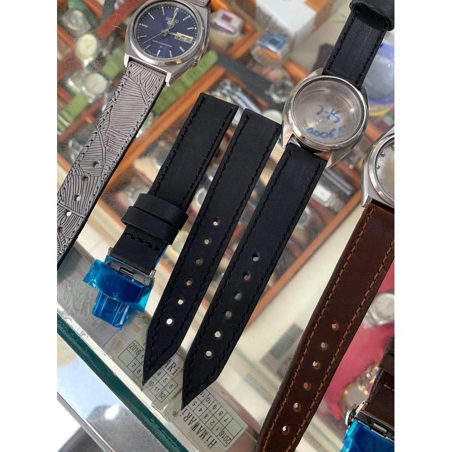 DE11 >> STRAP TALI JAM TANGAN SEIKO 19 MM KULIT ASLI BUCKLE BUTTERFLY
