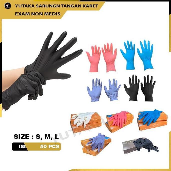 Sarung Tangan Karet Yutaka Non Medis Warna Hitam Powder Isi 50 Pcs/Termurah Sarung Tangan Latex Yuta