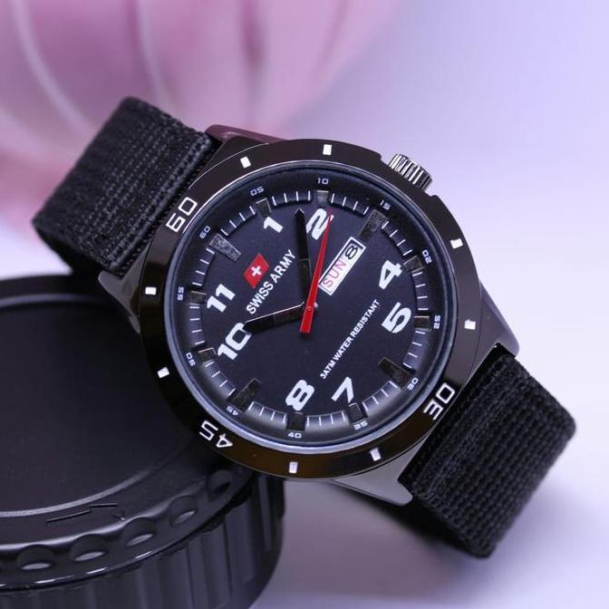 DF317>> SWISS ARMY - Jam Tangan PRIA COWOK - Fitur Tanggal Aktif - Bahan Tali Canvas Kain - Bonus Bo