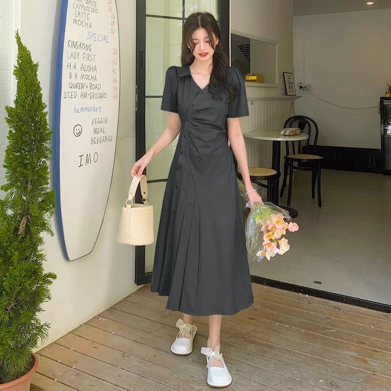 FWG Dress Korean Style Wanita Dress Elegant Polos Pesta Wanita Remaja Kekinian Gaun Formal Natal Kan