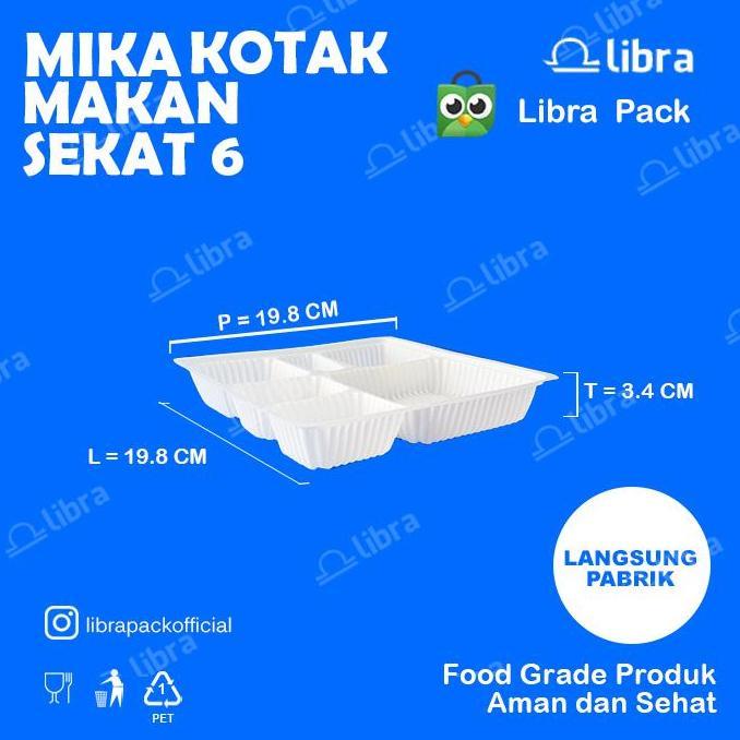 Terlaris Mika Bento Sekat 6 Putih 50 Pcs Bento Box/Tray Bento/Lunch Box Libra