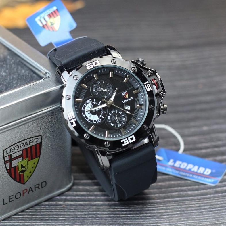 Jam Tangan Pria Leopard Tali Rubber Tanggal Aktif Jam tangan pria