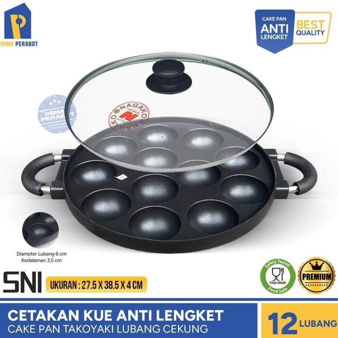 Cetakan Kue Takoyaki 12 Lubang Cekung Wajan Pancake 12 Lubang