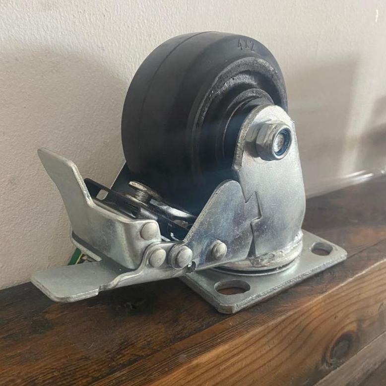 RODA TROLLEY TROLI BESI LAPIS KARET 4 INCH HEAVY DUTY TIPE HIDUP + REM Roda Troli