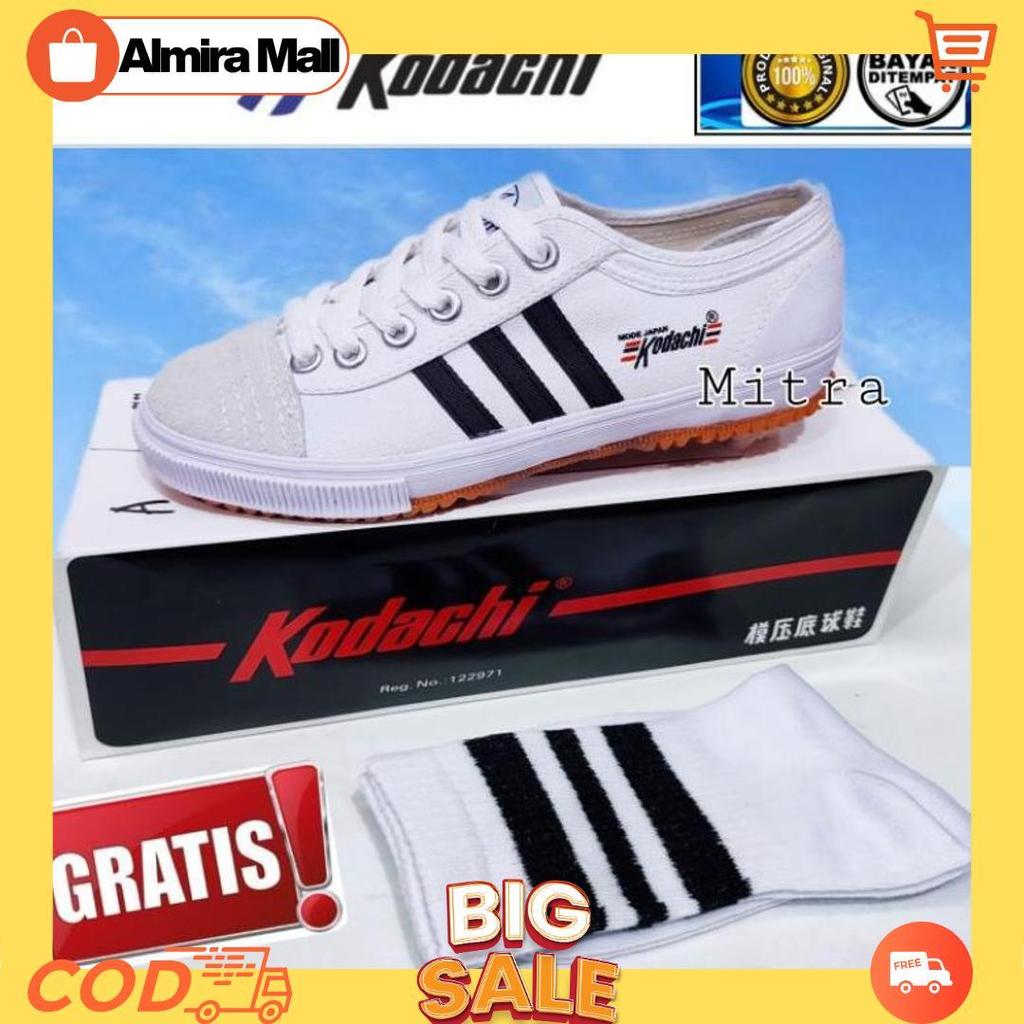 KODACHI 8111 ORIGINAL SEPATU LEGENDA KODACI CAPUNG JADUL CLASSIC PRIA COWOK PUTIH STRIPE WHITE 37 - 