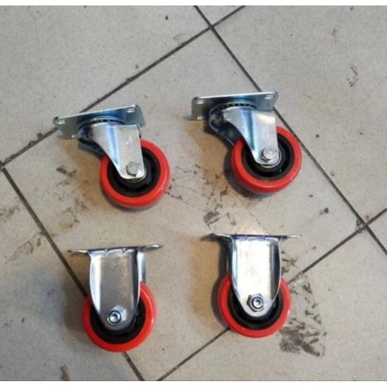 Roda Troli Pu Merah Medium Duty 3 inch (2Hidup 2Mati) TAIWAN Roda Troli