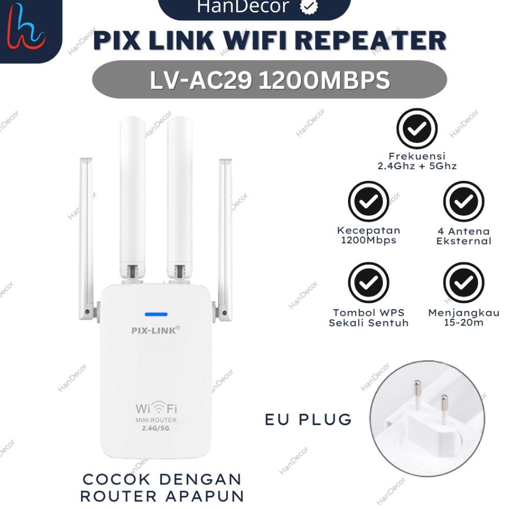 PIX-LINK AC29 Wireless Wifi 1200MBPS Penguat Sinyal 5G+2.4GHz Extender Repeater 4 Antena Eksternal P