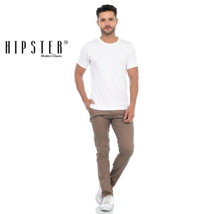 HIPSTER celana chino panjang pria warna coklat tua