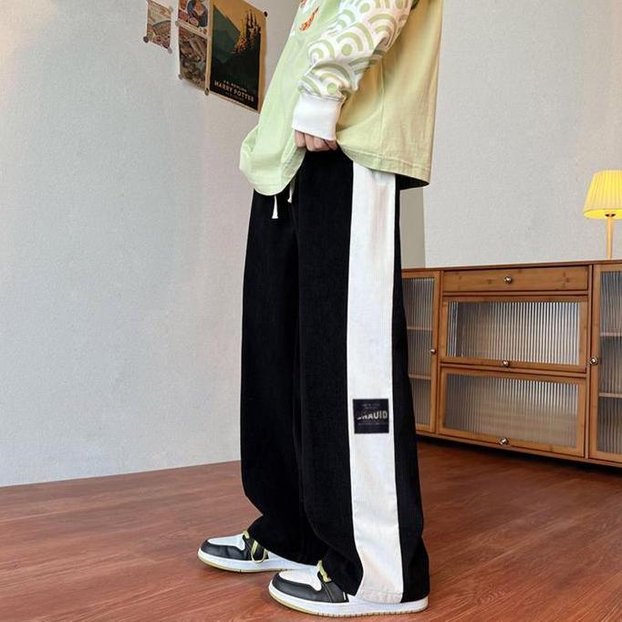 Tamp-X Celana Corduroy Gombrong Kulot Stretch Khaki Chinos Pria Hitam Casual