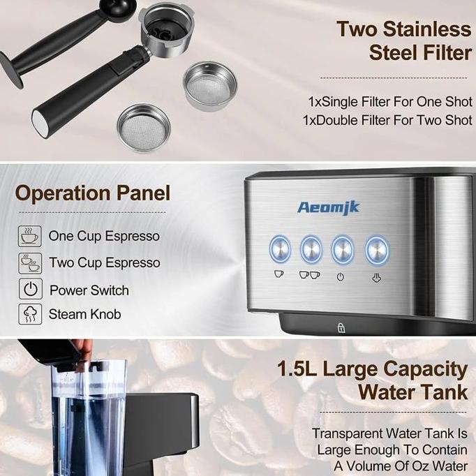 Mesin Kopi 20 Bar 1.2L Espresso Coffee Maker Frothing 1050w AEOMJK CM3010