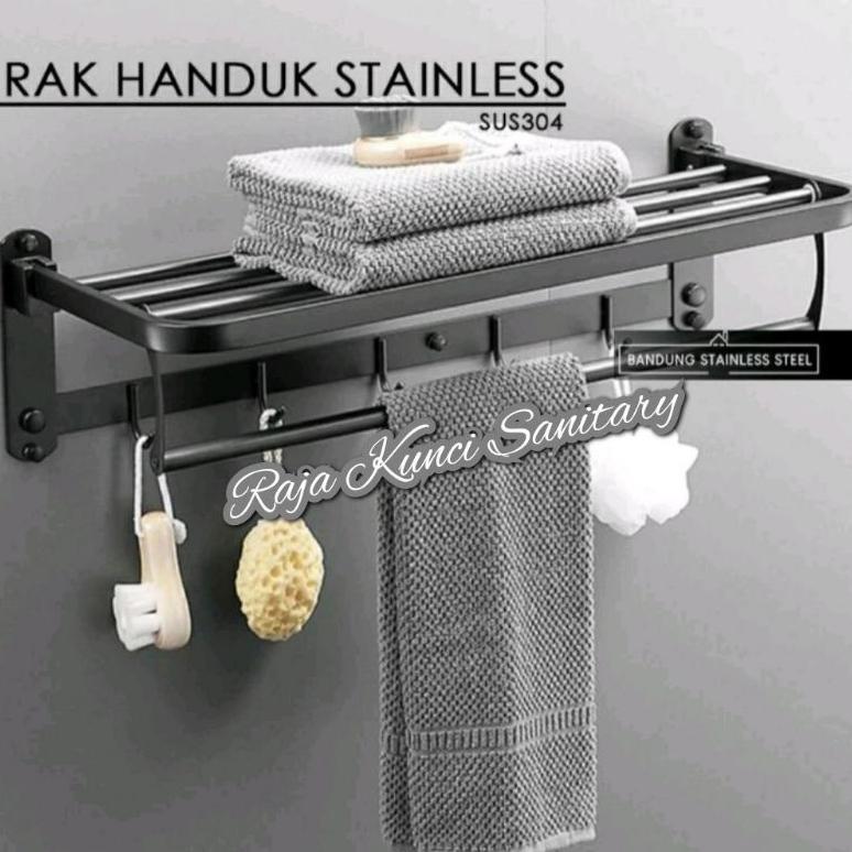 Gantungan Handuk Lipat Stainless Hitam/Black/GantunganLipat/Gantungan Baju/Rak Handuk Lipat Stainles