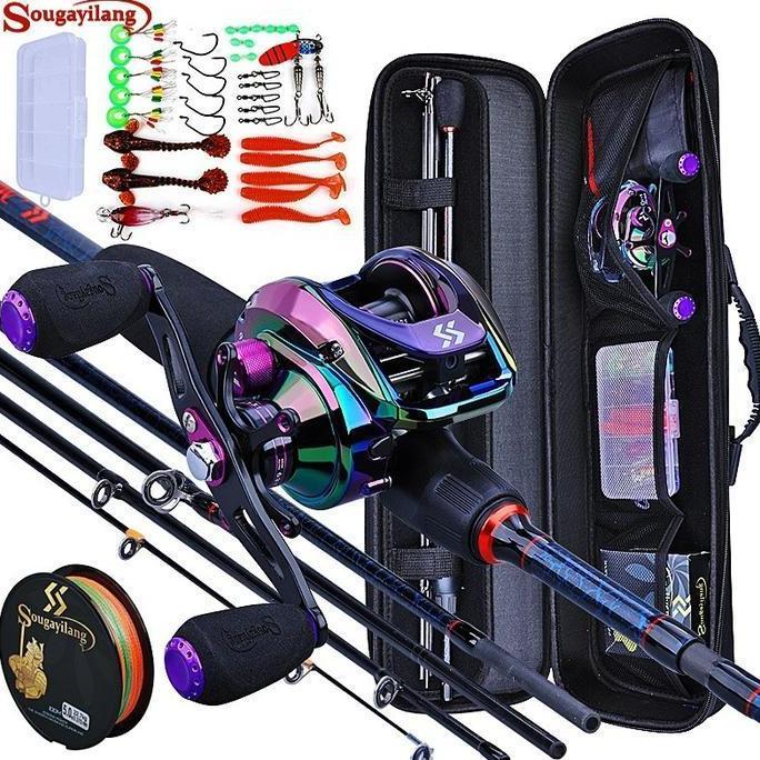 Diskon- Sougayilang Set Joran Pancing 5 Bagian Dengan Reel Baitcastingtas