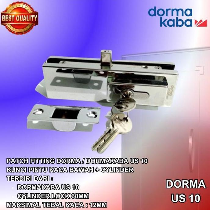 Promo Kunci Pintu Kaca Bawah Us 10 Patch Fitting Dorma/Dormakaba Us 10+Cylinder Dorma Cod