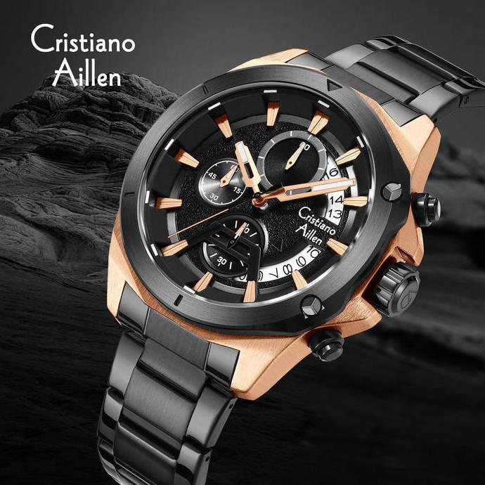 Promo Buy 1 get 1  Cristiano Aillen Jam Tangan Pria Analog 8896 Rantai Stainless Steel Chronograph K