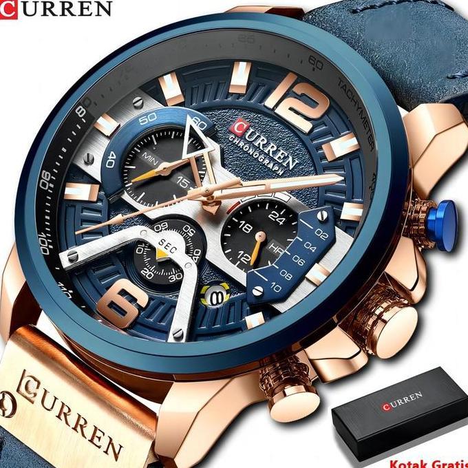Promo CURREN Merek Mewah Jam Tangan Pria Kulit Automatic Date Quartz Jam Tangan Cowok Tahan Air Jam 
