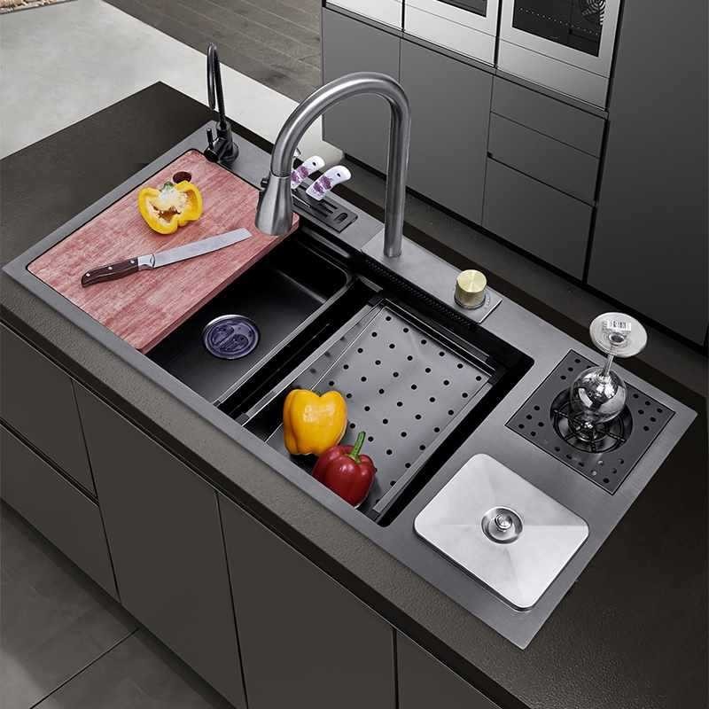 Kitchen Sink Hitam 8846 Stainless Steel 304 / BAK CUCI PIRING  Black Mewah Keran tarik/kotak tempat 