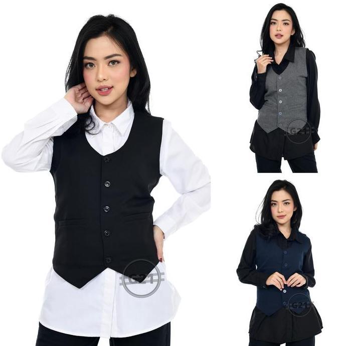 Promo Rompi Vest Jas Wanita Formal Hitam Slimfit Kerja Kantor Premium High Quality Rompi Wanita Form