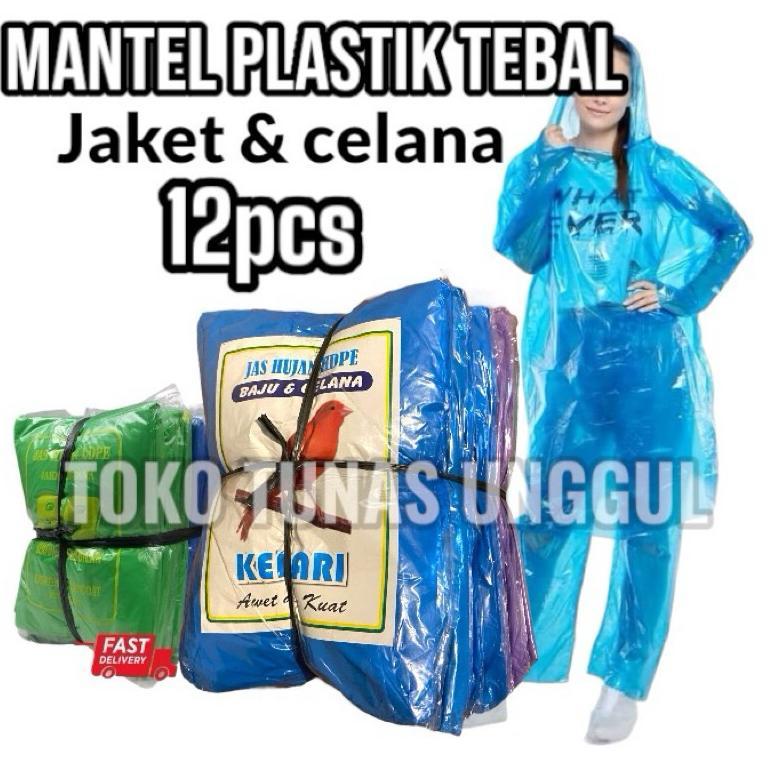 rf-45 12pcs MANTEL PLASTIK BAJU CELANA/mantel plastik setelan/jas hujan tebal/mantel plastik murah T
