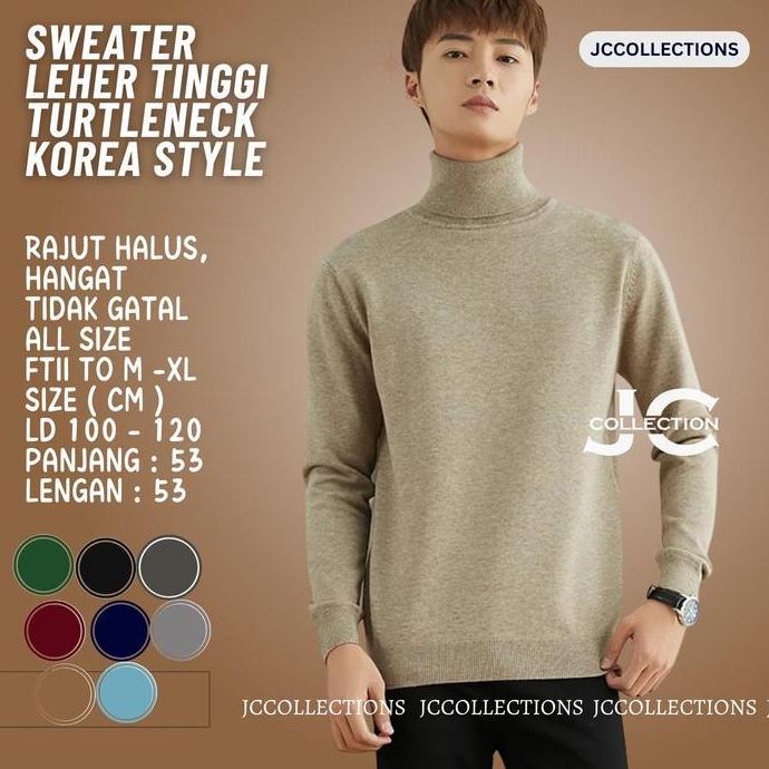 DI128 - Sweater Turtleneck Rajut Korea Pria Rajut Knitting - JCFashion