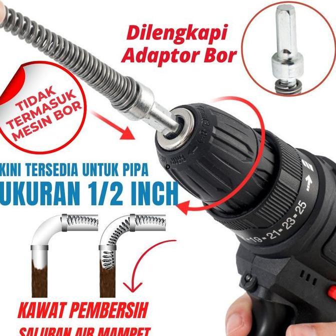Pipe Cleaner Kawat Pembersih Saluran Pipa Mampet Dengan Adaptor Bor